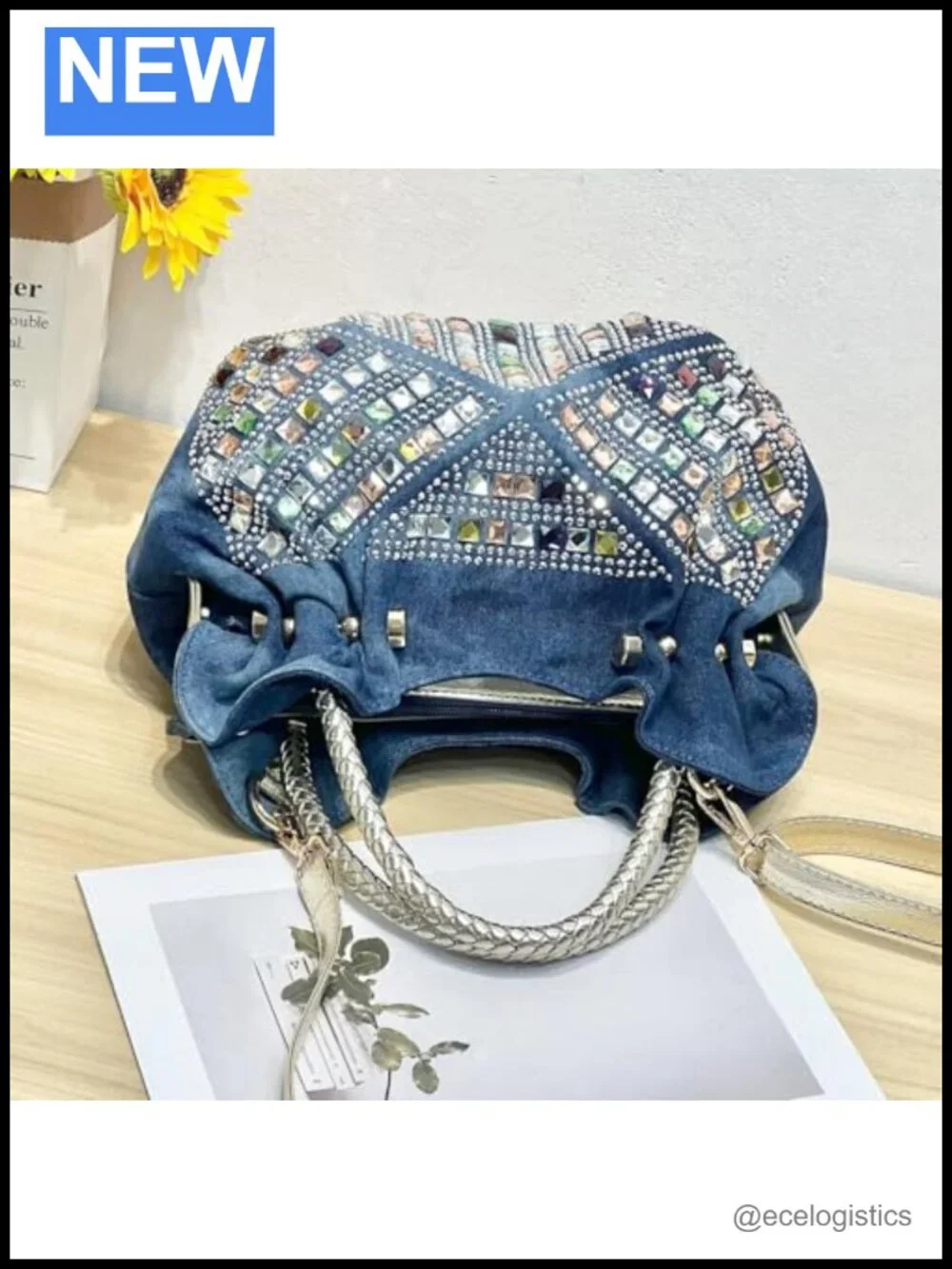 Denim Tote Bag for Women Shoulder Handbag Soft Vintage Travel Shopping